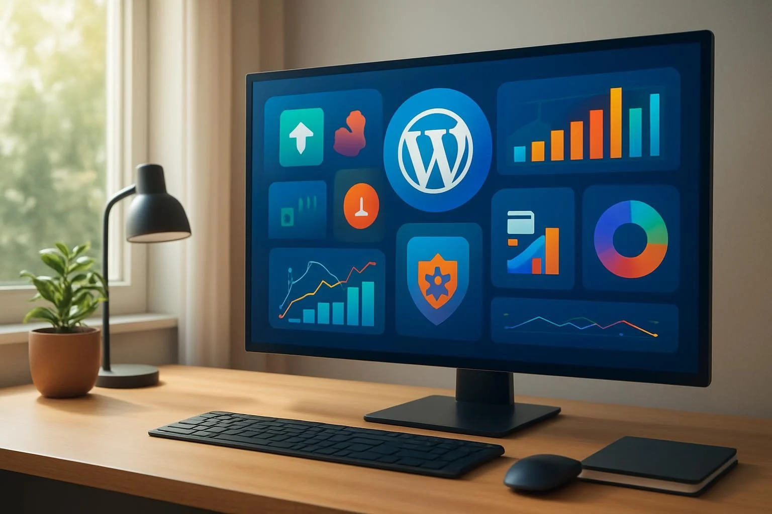 Moderne werkplek met nieuwe WordPress tools