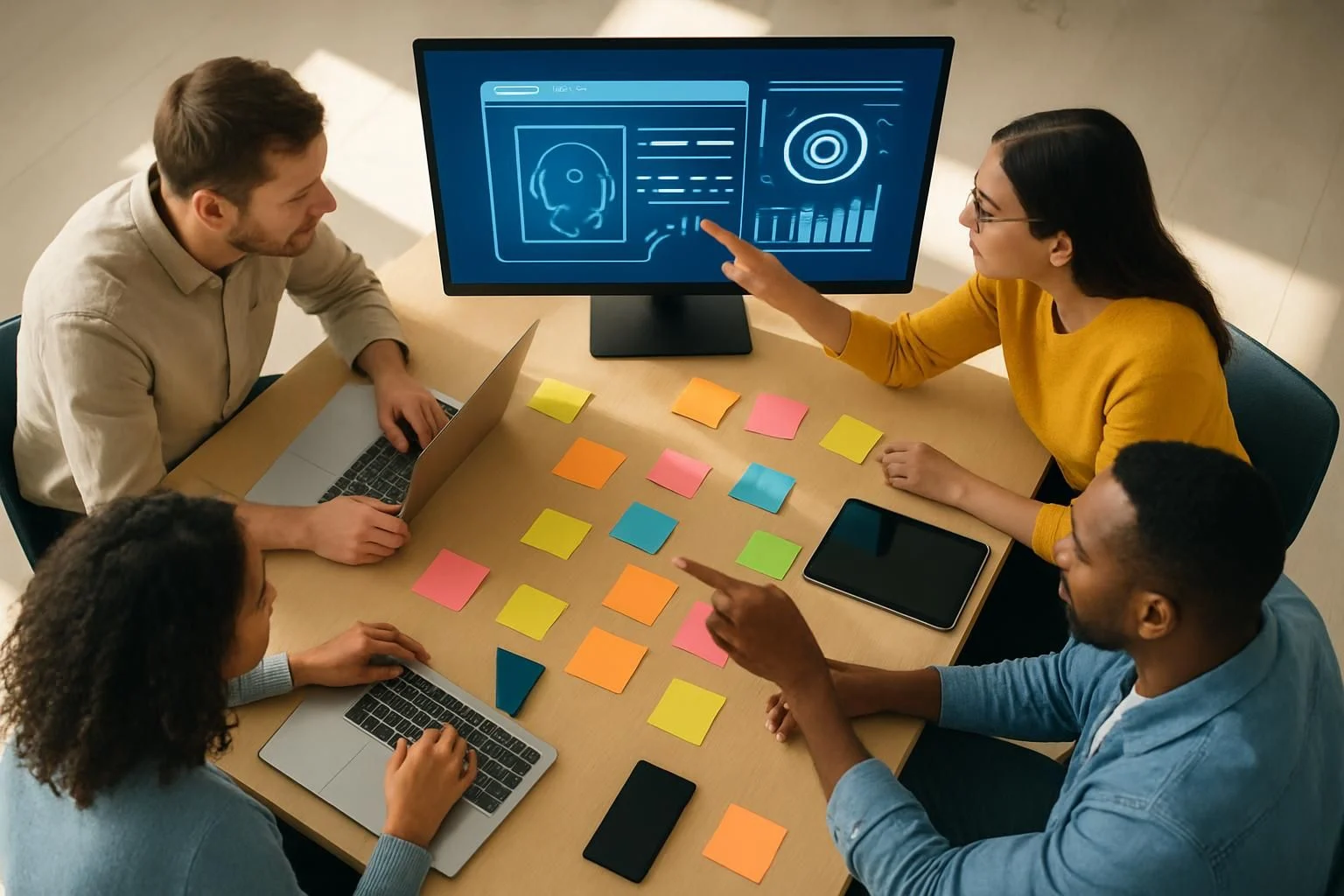 Teamdiscussie over AI-trends in webdesign