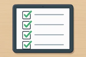 Digital checklist displayed on a tablet, highlighting steps for Amazon Affiliate API integration