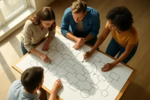 Team bespreekt ideeën voor affiliate technologie