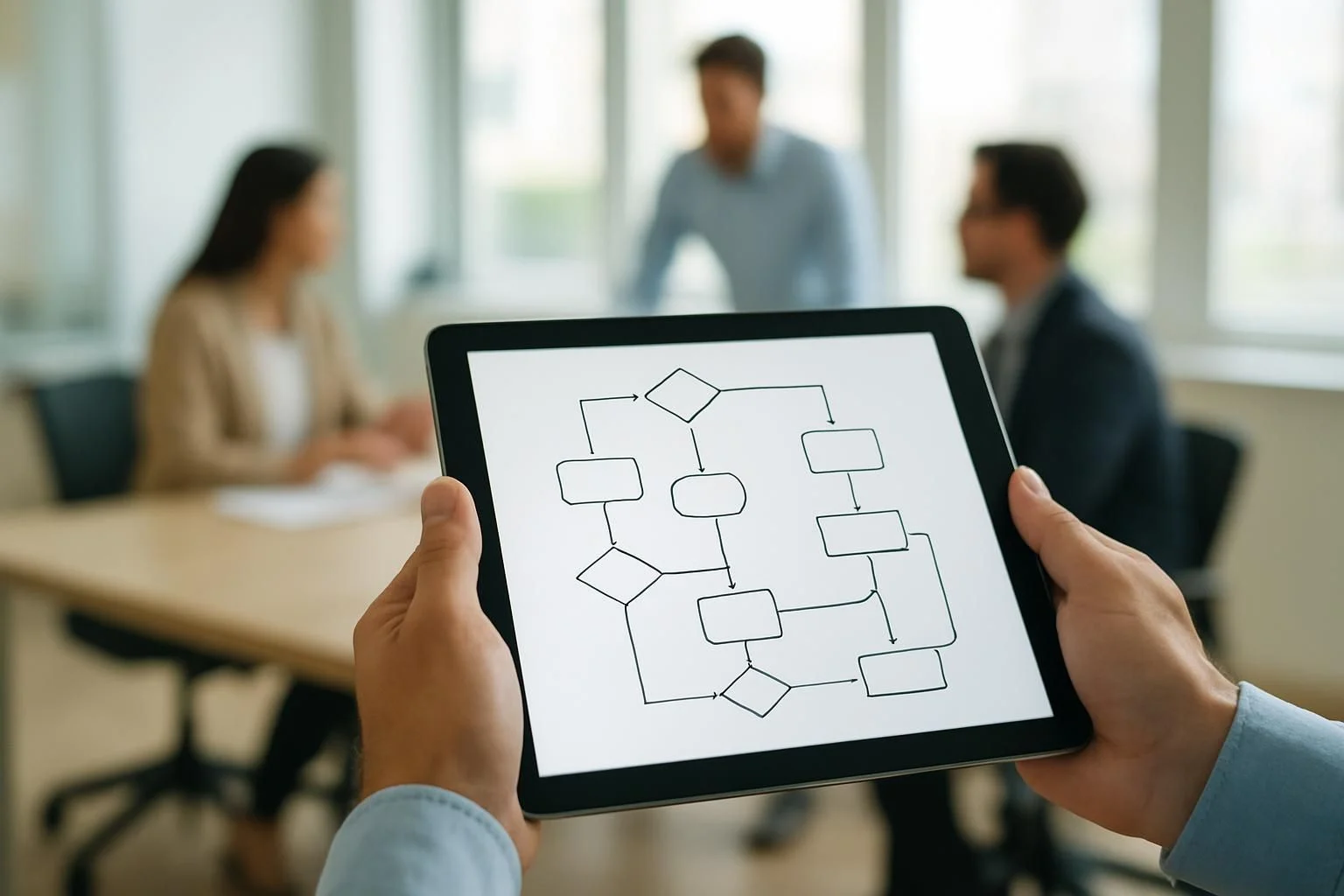 Projectmanager bespreekt de applicatie-ontwikkeling stappen.