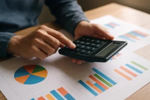 Persoon berekent kosten van maatwerk software.