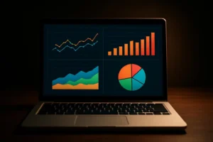 Detailed graph of Bybit API performance metrics on a laptop screen, focused task lighting