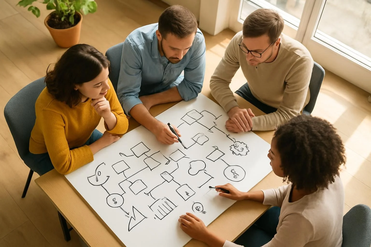 Team bespreekt ideeën voor affiliate technologie