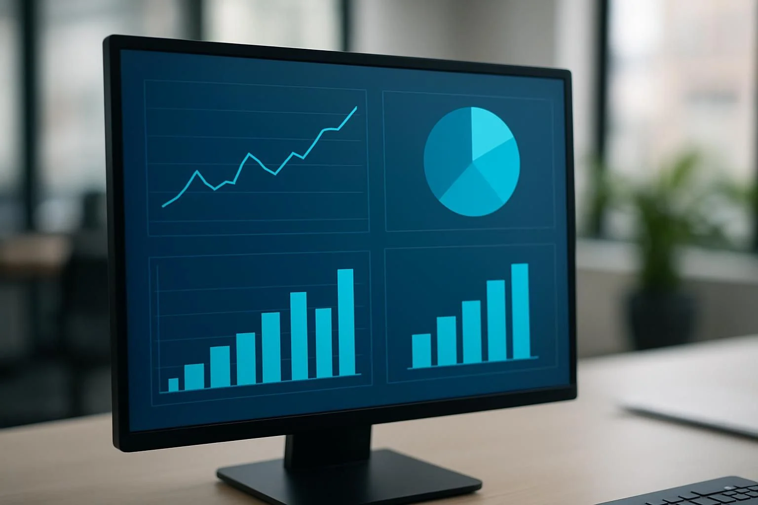 A close-up of a digital dashboard showing e-commerce metrics driven by API data, in an office environment.