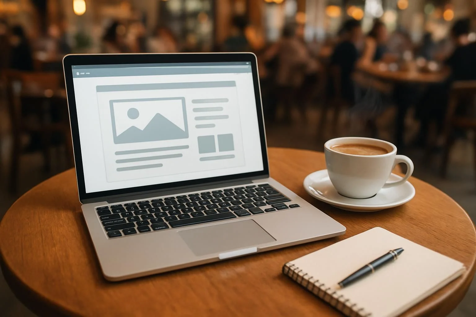 Laptop in een café met affiliate website builder