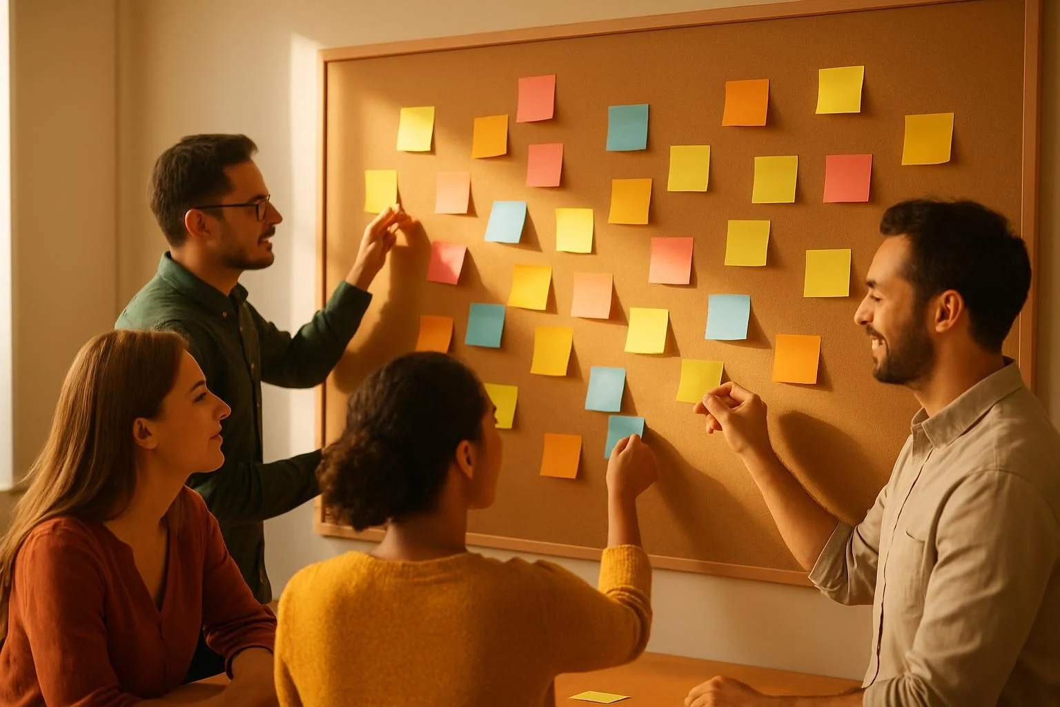 Teamleden brainstormen over het maatwerk software proces.